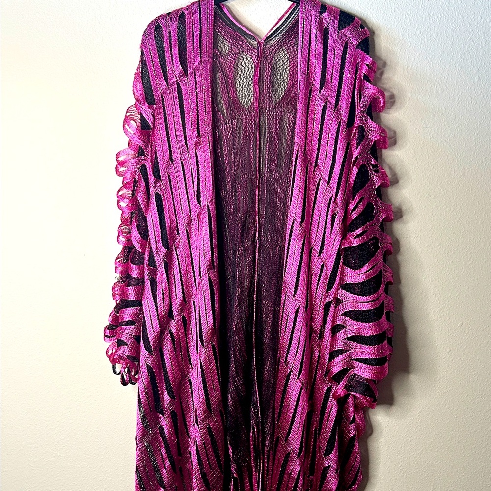 Pink and Black Sheer Knit Cardigan